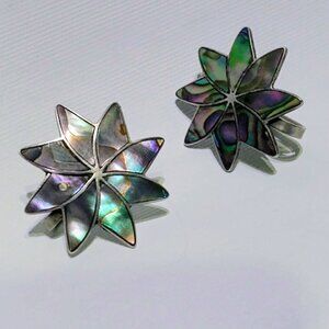 Vintage Mexico Sterling Silver Abalone Inlay Screw Back Star/Flower Earrings